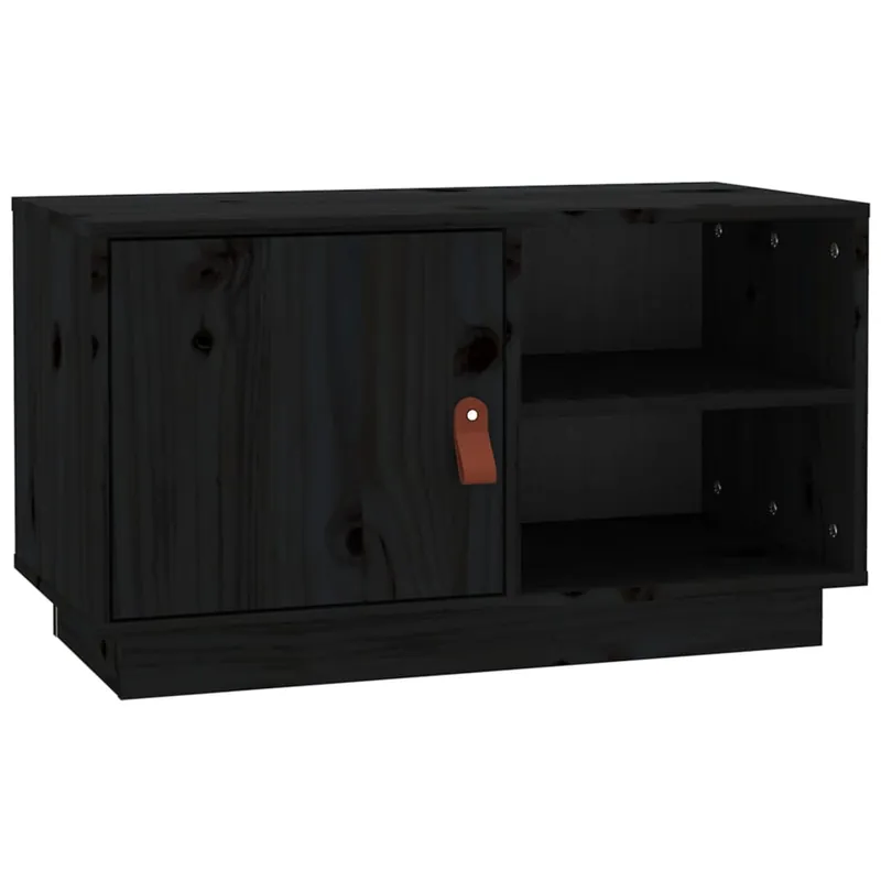 Mueble TV - Mesa de TV de madera maciza de pino negro 70x34x40 cm