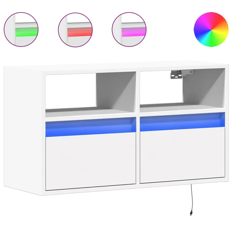 Mueble TV - Mesa de TV de pared con luces LED blanco 80x31x45 cm