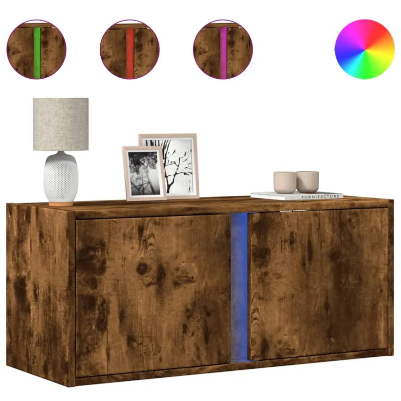 Mueble TV - Mesa de TV de pared con luces LED gris hormigón 80x31x35 cm