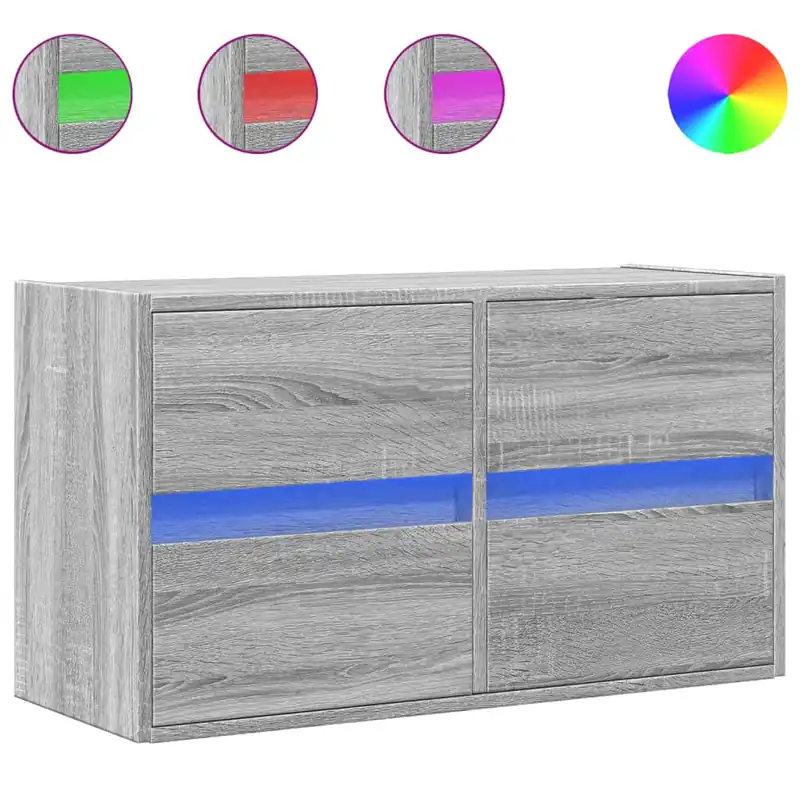 Mueble TV - Mesa de TV de pared con luces LED gris hormigón 80x31x45 cm