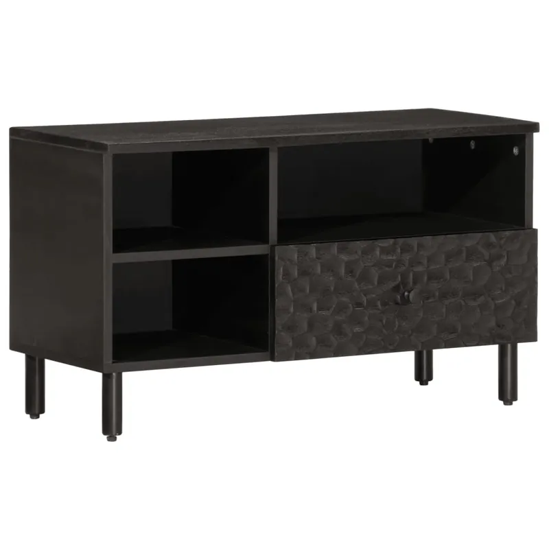 Mueble TV - Mesa de TV madera maciza de mango negro 80x33x46 cm