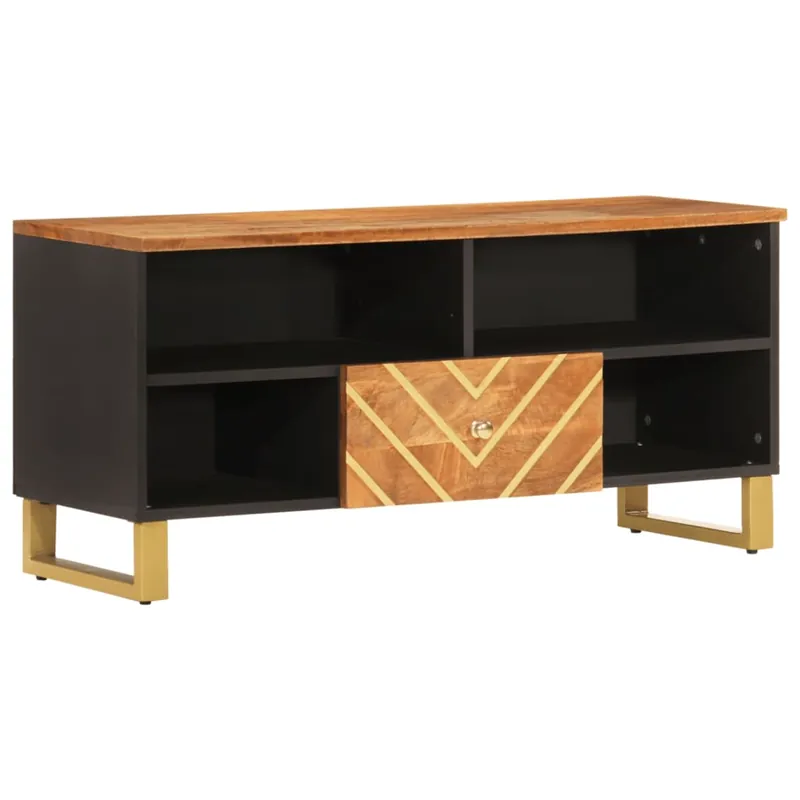 Mueble TV - Mesa de TV madera maciza mango marrón y negro 100x33,5x46 cm