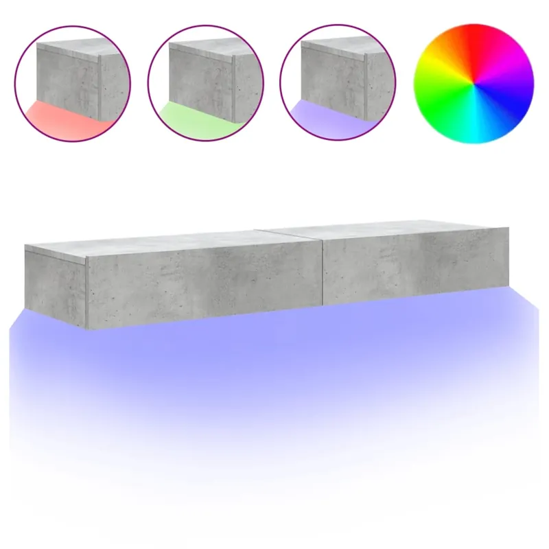 Mueble TV - Mesa de TV con luces LED 2 uds gris hormigón 60x35x15,5 cm
