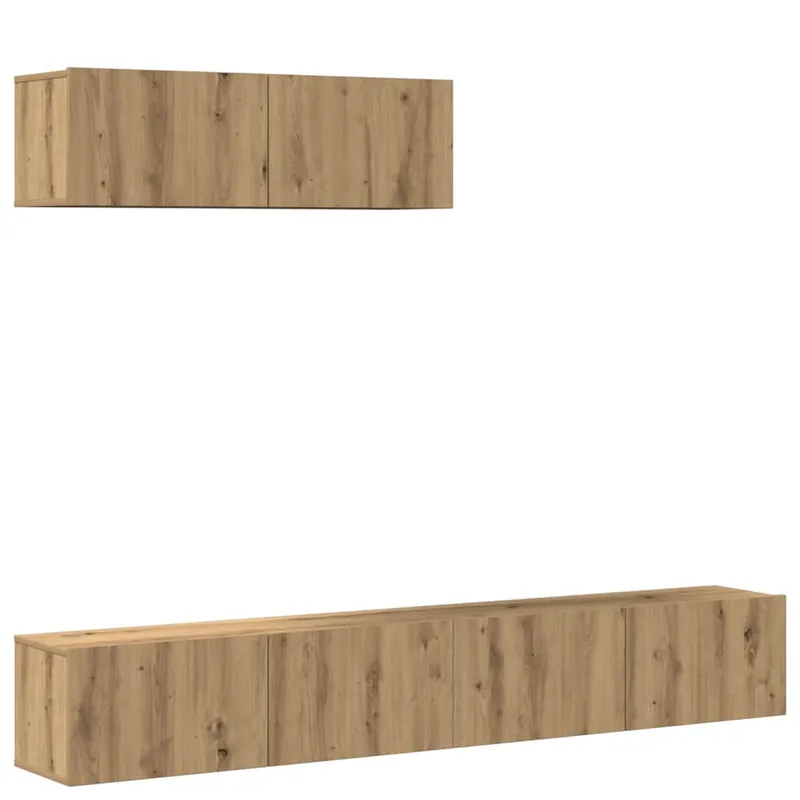 Mueble TV - Mesa de TV de pared madera contrachapada artesanal 3 piezas