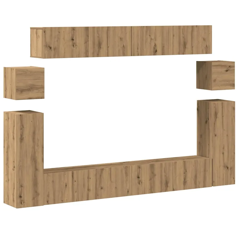 Mueble TV - Mesa de TV de pared madera contrachapada artesanal 8 piezas