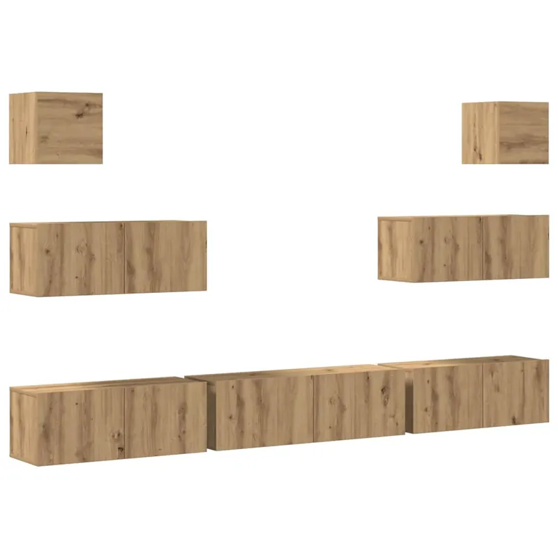 Mueble TV - Mesa de TV de pared madera contrachapada artesanal 7 piezas