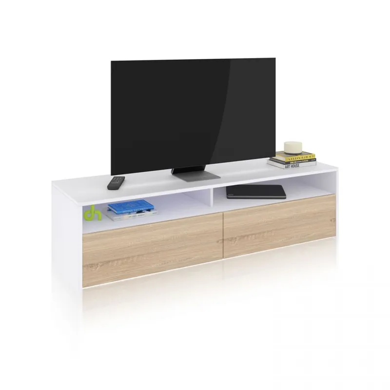 Mueble TV Elba 2 puertas Blanco Artik (Blanco Mate) - Roble Canadian 130 x 35,5 x 40,2 cm