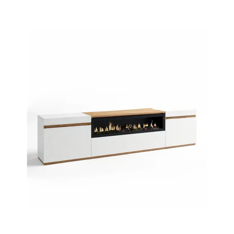 Mueble TV Kavos Chimenea Blanco - Roble Arena 203 x 45 x 34,6 cm
