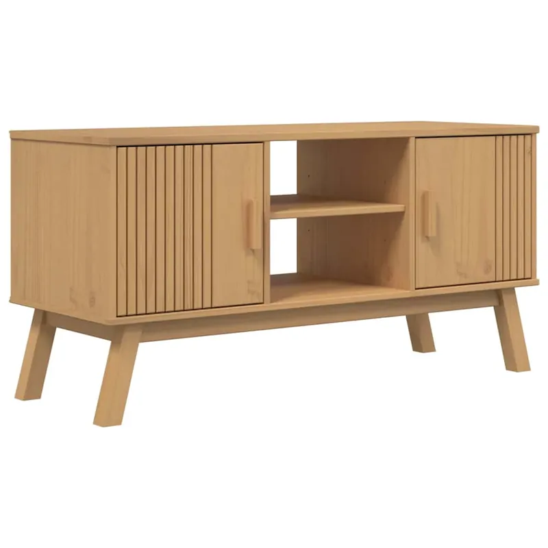 Mueble TV - Mesa de TV OLDEN madera maciza de pino marrón 114x43x57 cm