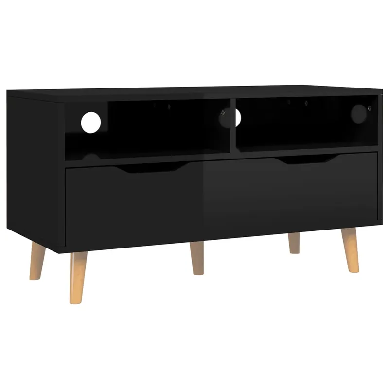 Mueble TV - Mesa de TV madera de ingeniería negro brillo 90x40x48,5 cm