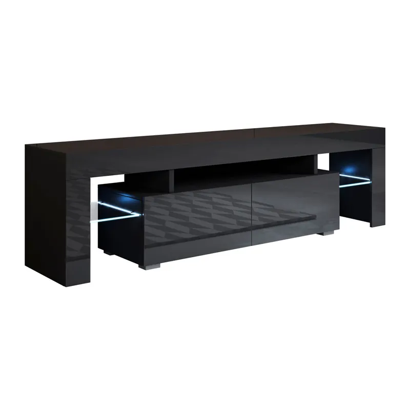 Mueble TV Salón comedor Blanco 160x35x45 2 cajones LED Unai Muebles Bonitos