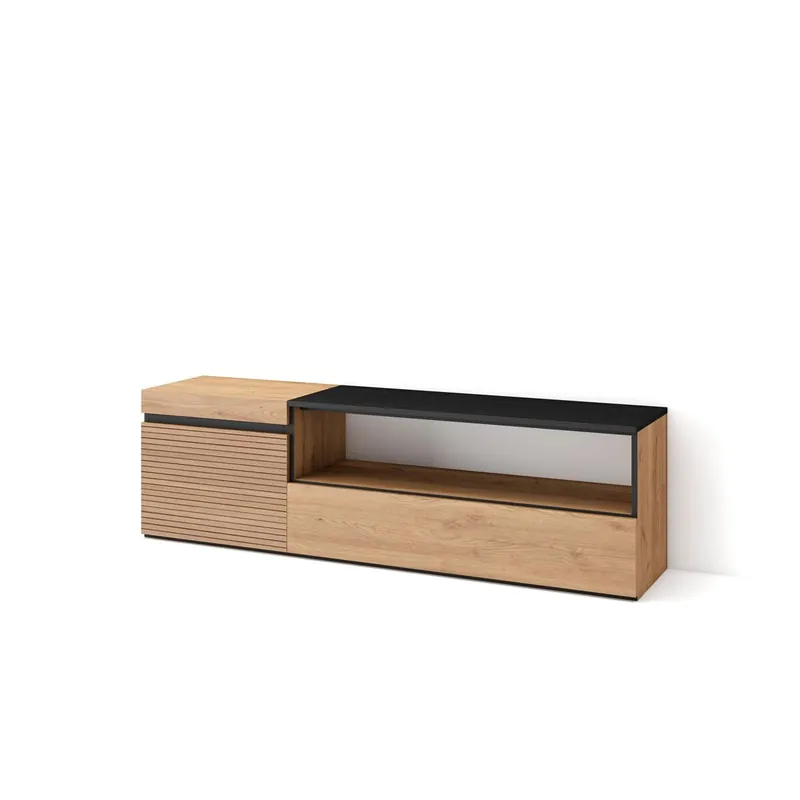 Mueble TV, Televisión, Muebles de salón, almacenaje, 150x35x45cm, Para TV hasta 65", Con almacenamiento, Estilo Moderno, Roble