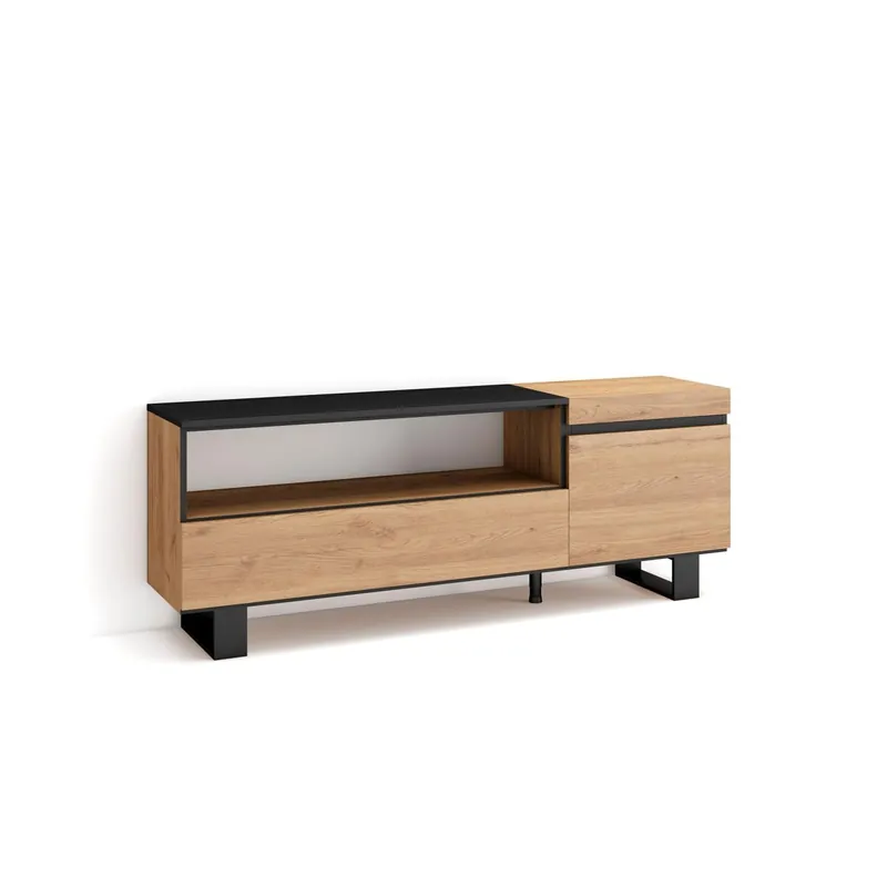 Mueble TV, Televisión, Muebles de salón, almacenaje, 150x35x57cm, Para TV hasta 65", Diseño industrial, Estilo Moderno, Cemento