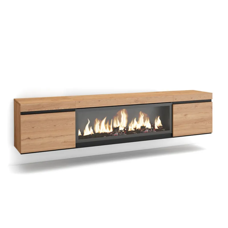 Mueble TV | Televisión | Muebles de salón, almacenaje | 210 | Para TV hasta 80" | Chimenea eléctrica XXL | Colgado, Suspendido | Estilo Moderno | Cemento