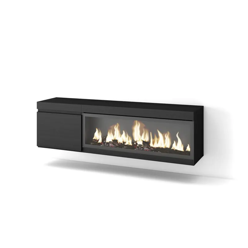 Mueble TV | Televisión | Muebles de salón, almacenaje | 160 | Para TV hasta 65" | Chimenea eléctrica XXL | Colgado, Suspendido | Estilo Moderno | Cemento
