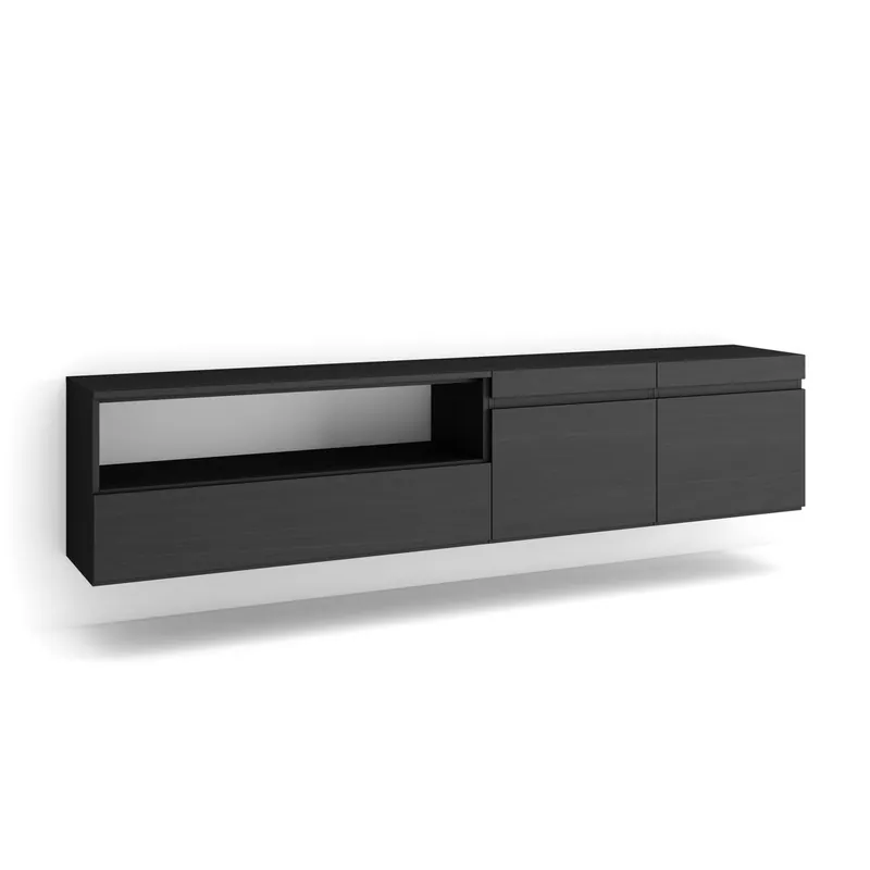 Mueble TV | Televisión | Muebles de salón, almacenaje | 200x45x35cm | Para TV hasta 80" | Colgado, Suspendido | Estilo Moderno | Negro