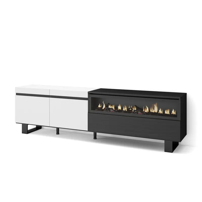 Mueble Tv, Wayl, Chimenea Eléctrica, Color Blanco/Negro - Muebles