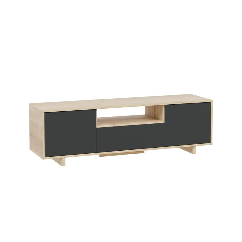 Mueble TV Zaida 3 Puertas Color Roble y Gris, 150 cm (Ancho) 41 cm (Profundo) 46 cm (Altura) - Muebles
