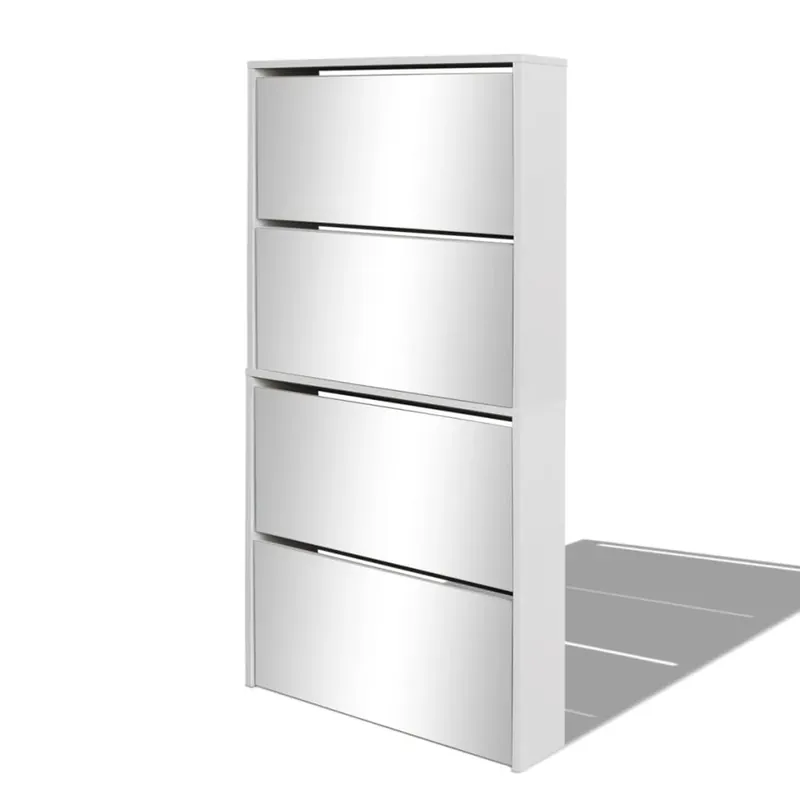 vidaXL Mueble zapatero 4 compartimentos espejo blanco 63x17x134 cm - Muebles