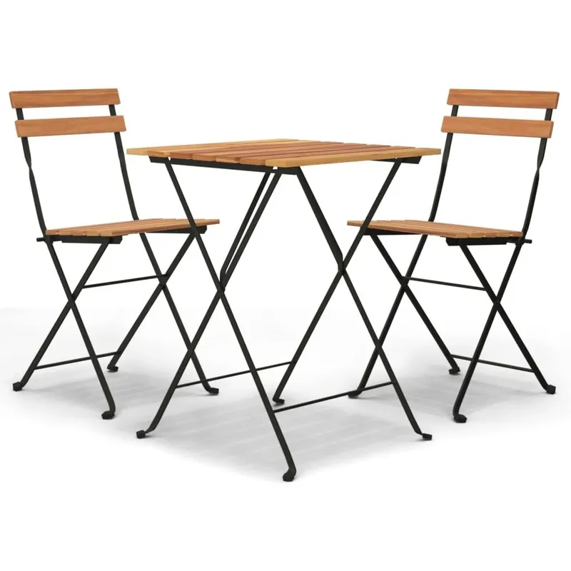 Muebles cafetería plegables 3 piezas madera maciza teca y acero VidaXL - Jardín