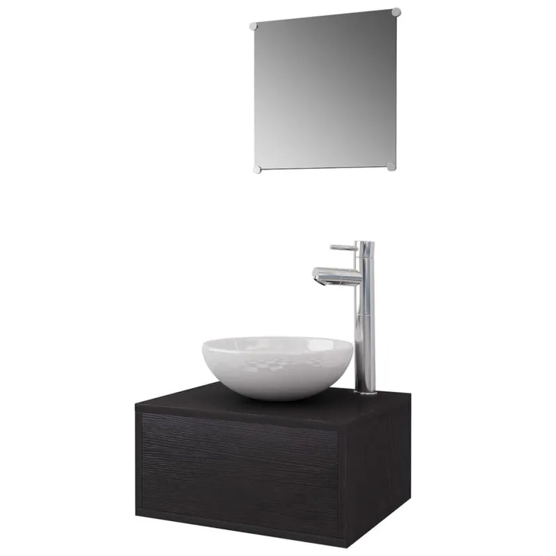 vidaXL Conjunto de muebles de baño con lavabo y grifo 4 piezas negro