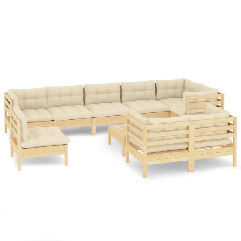 Muebles de jardín 10 pzas con cojines blanco madera maciza pino
