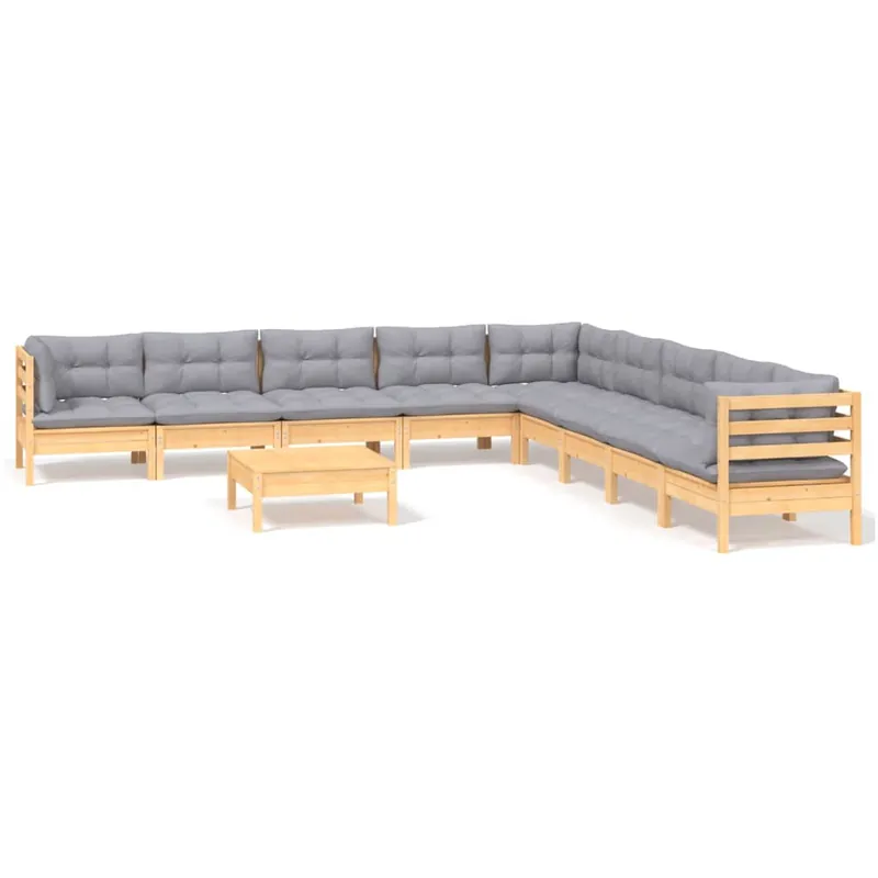 Juego de muebles de jardín 10 pzas y cojines madera maciza pino