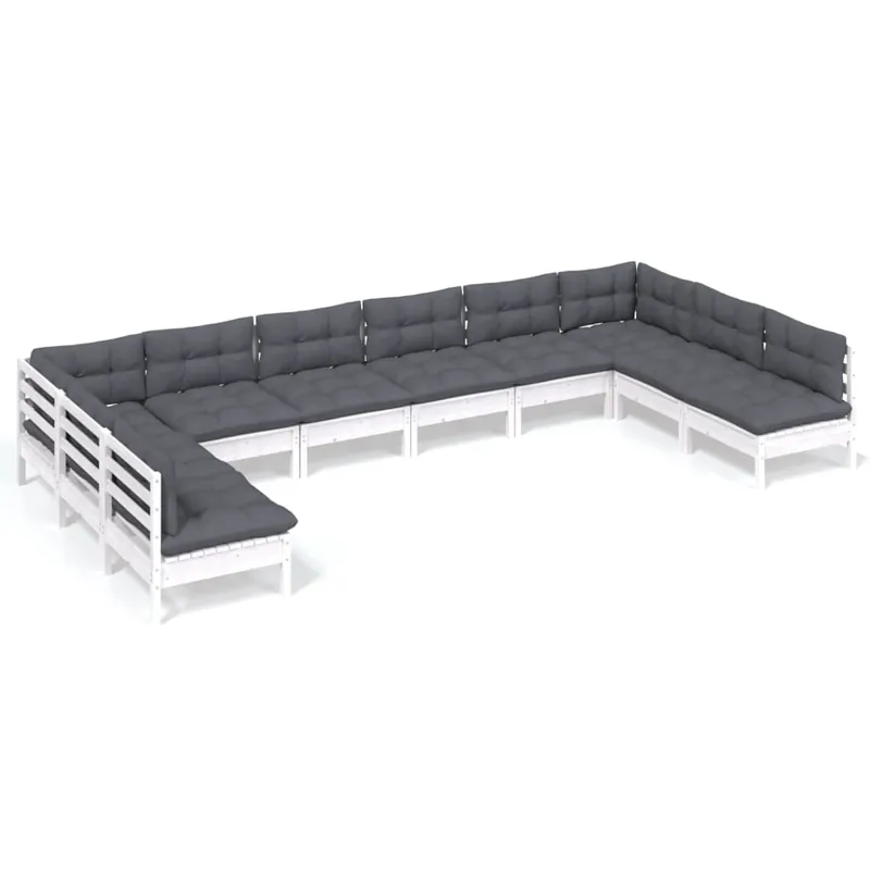 Muebles de jardín 10 pzas y cojines madera maciza de pino crema