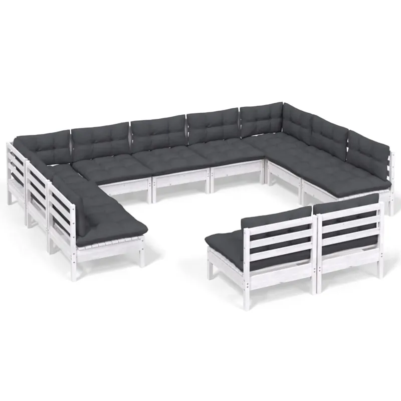 Muebles de jardín 11 pzas y cojines madera maciza de pino crema