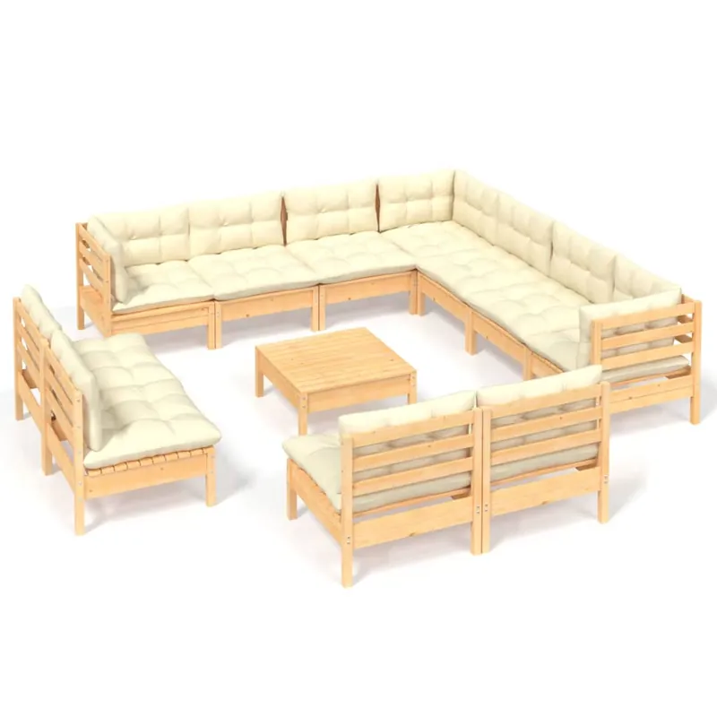 Muebles de jardín 12 piezas cojines madera maciza de pino