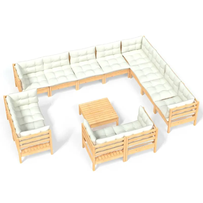 Muebles de jardín 13 piezas cojines madera maciza de pino