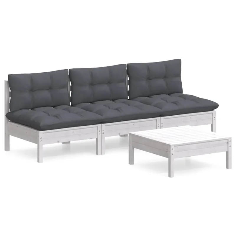 Muebles de jardín 4 piezas con cojines antracita madera pino