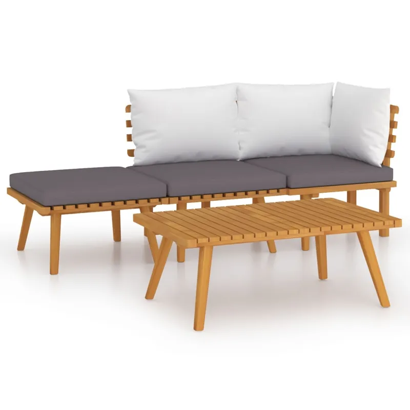 Muebles de jardín 4 piezas con cojines madera maciza de acacia
