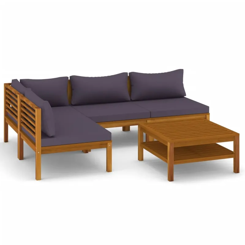 Muebles de jardín 5 piezas cojines madera maciza de acacia
