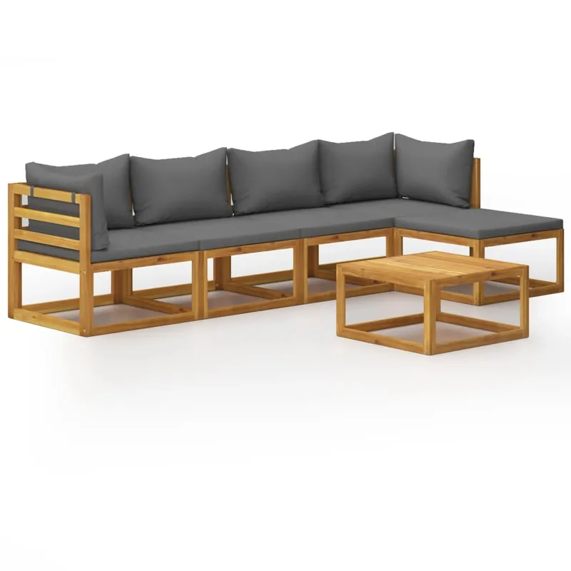Muebles de jardín 6 piezas cojines madera maciza de acacia