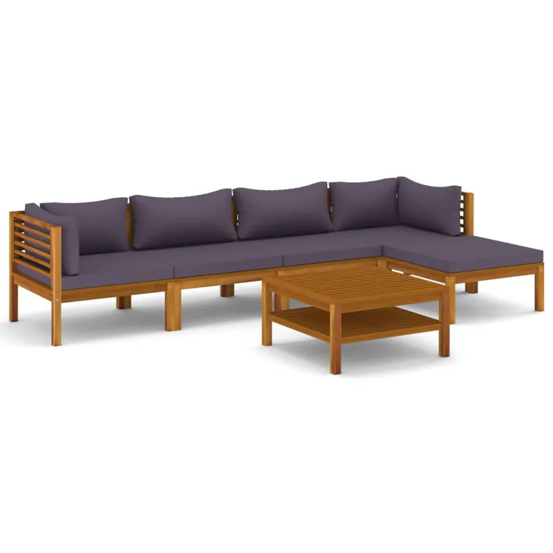 Muebles de jardín 6 piezas cojines madera maciza de acacia