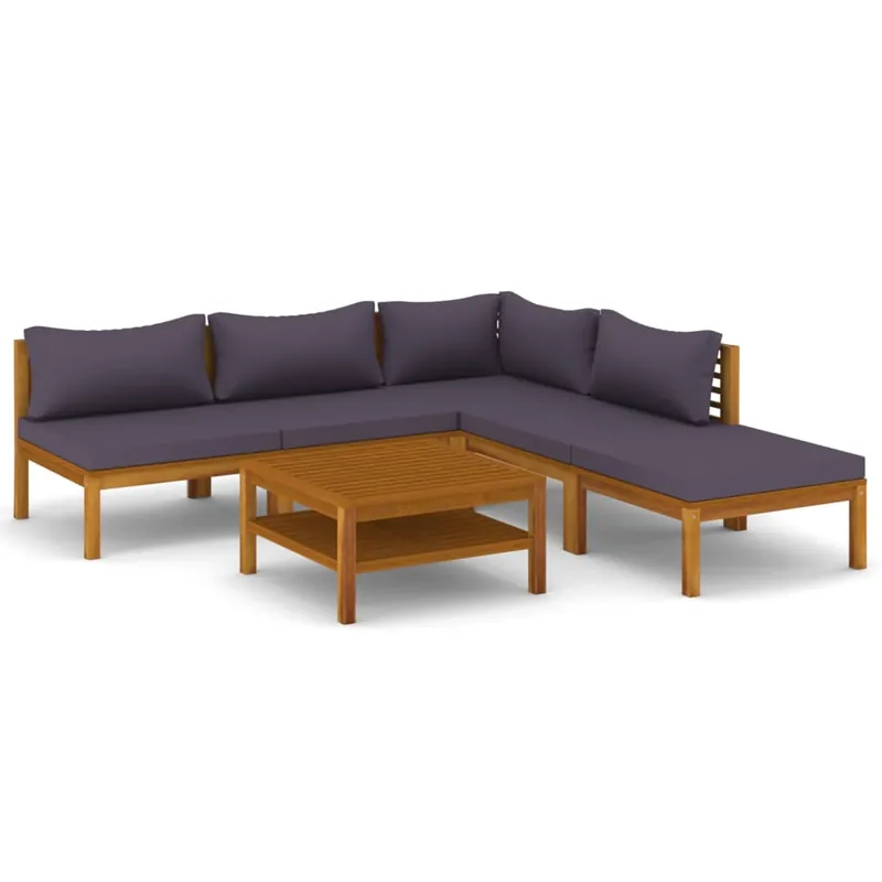 Muebles de jardín 6 piezas cojines madera maciza de acacia