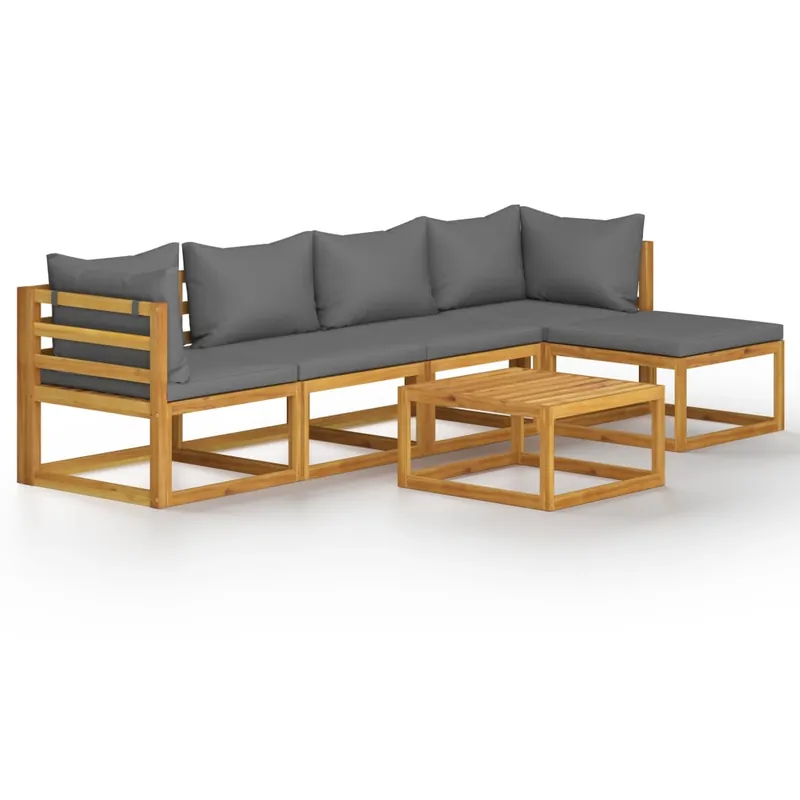 Muebles de jardín 6 piezas cojines madera maciza de acacia
