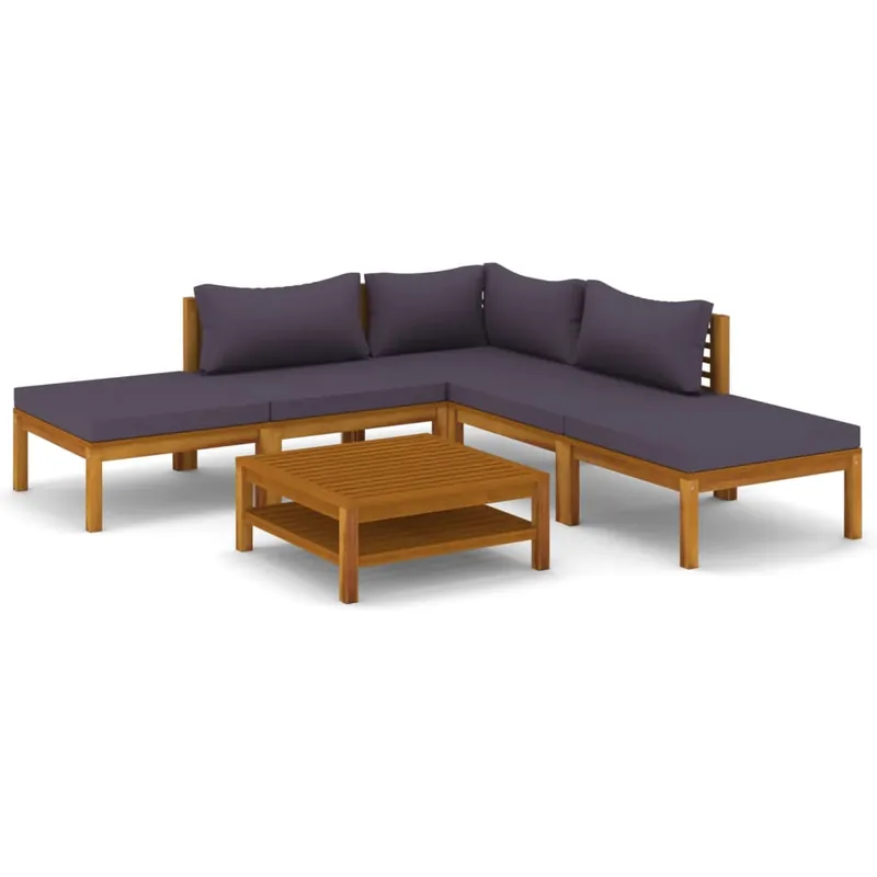 Muebles de jardín 6 piezas cojines madera maciza de acacia