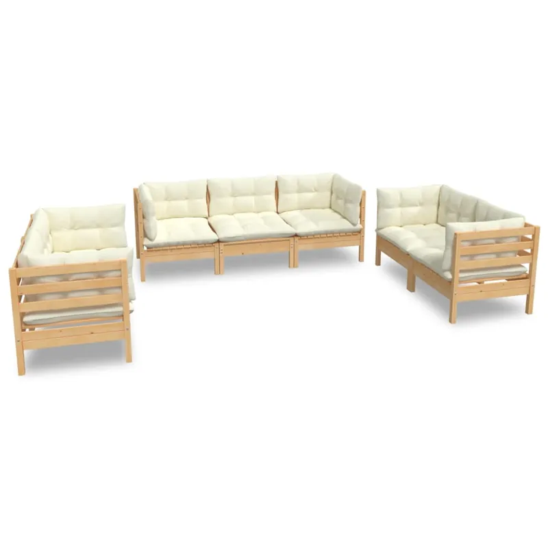 Muebles de jardín 7 piezas con cojines madera maciza de pino