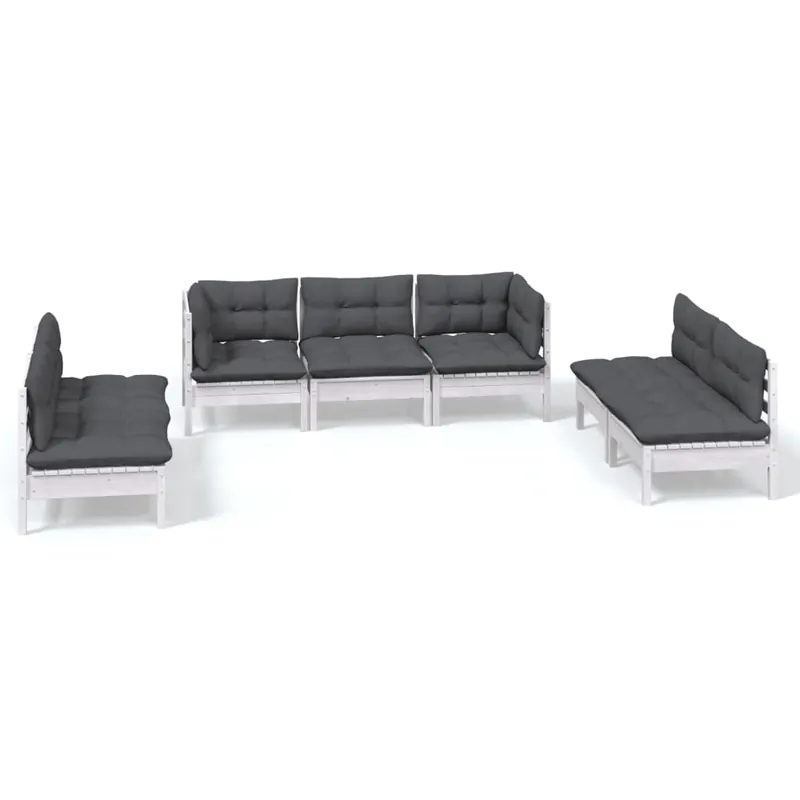Muebles de jardín 7 piezas con cojines madera maciza de pino