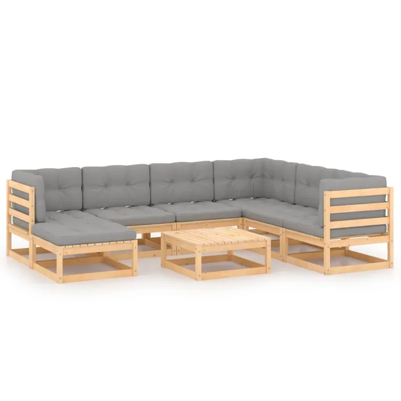 Muebles de jardín 8 piezas con cojines de madera de pino maciza