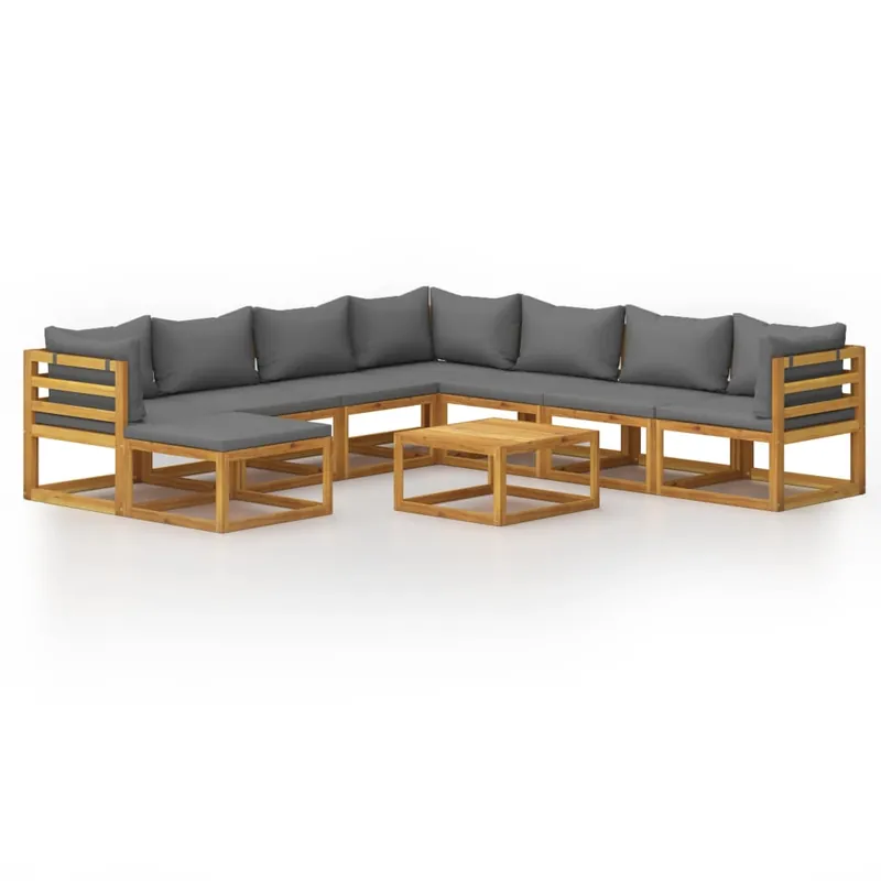 Muebles de jardín 9 piezas cojines madera maciza de acacia