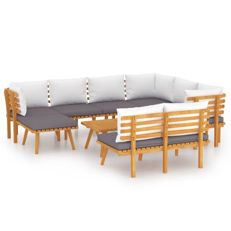 Muebles de jardín 9 piezas con cojines madera maciza de acacia