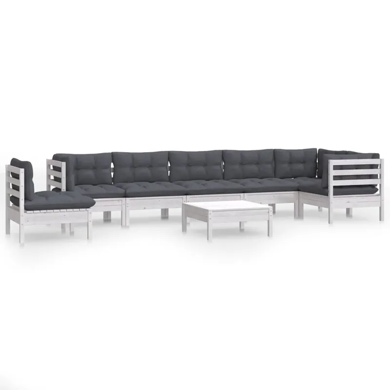 Muebles de jardín 9 pzas y cojines blanco madera maciza de pino