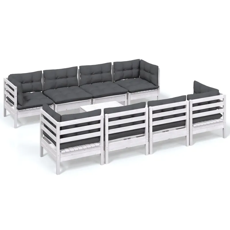 Muebles de jardín 9 piezas con cojines madera maciza de pino