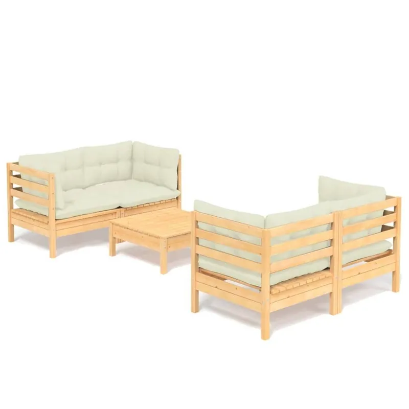 Muebles de jardín 5 piezas cojines madera de pino color crema VidaXL