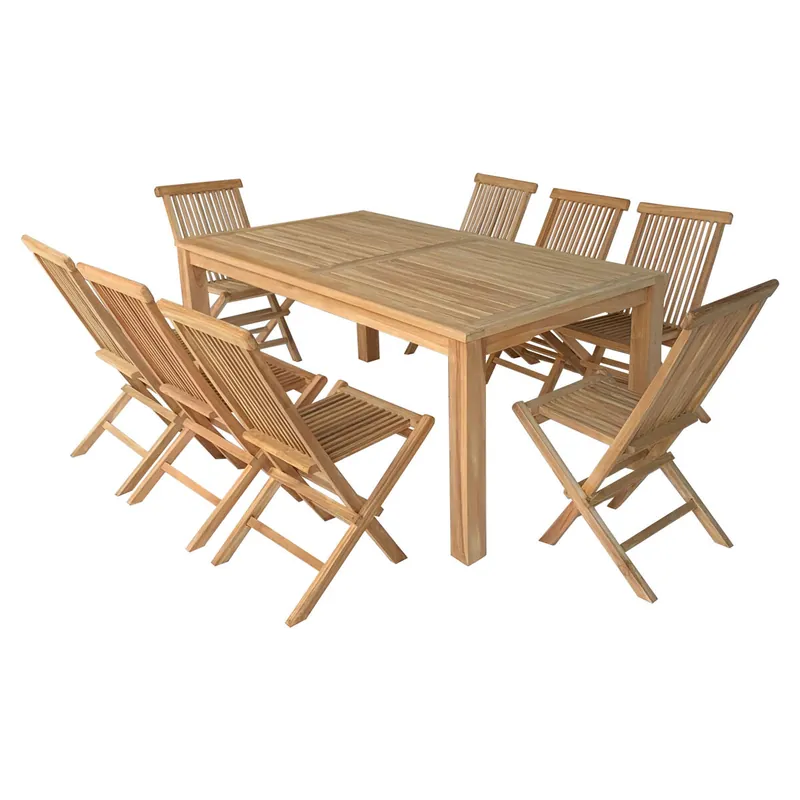 Muebles de jardín de teca JAVA mesa rectangular y sillas plegables 8 plazas