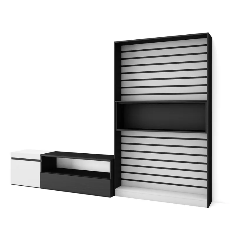Muebles de Salón para TV, Conjunto de muebles comedor, 260x35x186cm, Para TV hasta 65", Mueble Televisión, Estilo Moderno, Blanco y negro