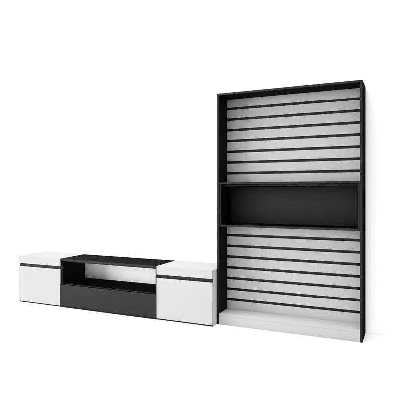 Muebles de Salón para TV, Conjunto de muebles comedor, 210x35x186cm, Para TV hasta 80", Mueble Televisión, Estilo Moderno, Blanco y negro